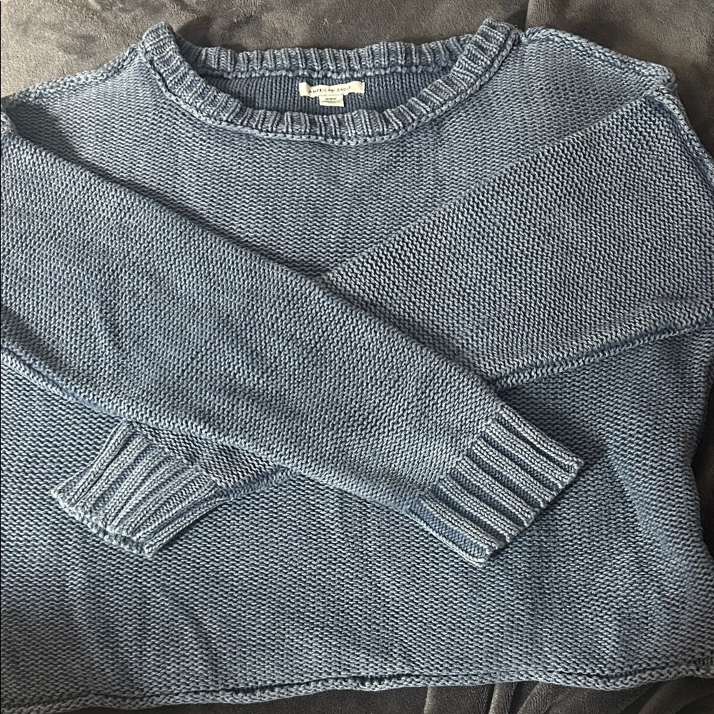 American Eagle Outfitters Women's Blue cropped Crewneck Sweater